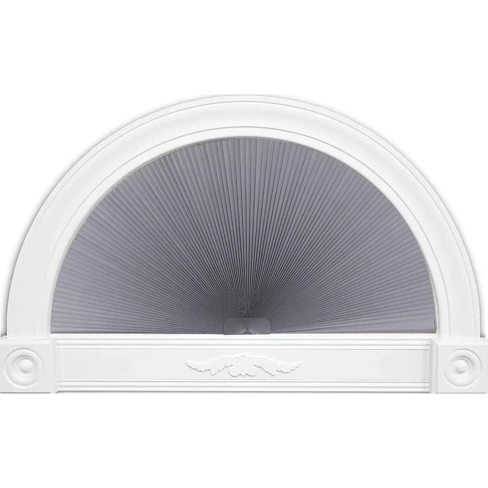 36in Arch Blackout Pleated Shade for Window Half Circle‎ Grey White by LUCKUP